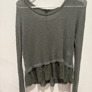American Eagle Outfitters Olive Green Long Sleeve Textured Layered Top